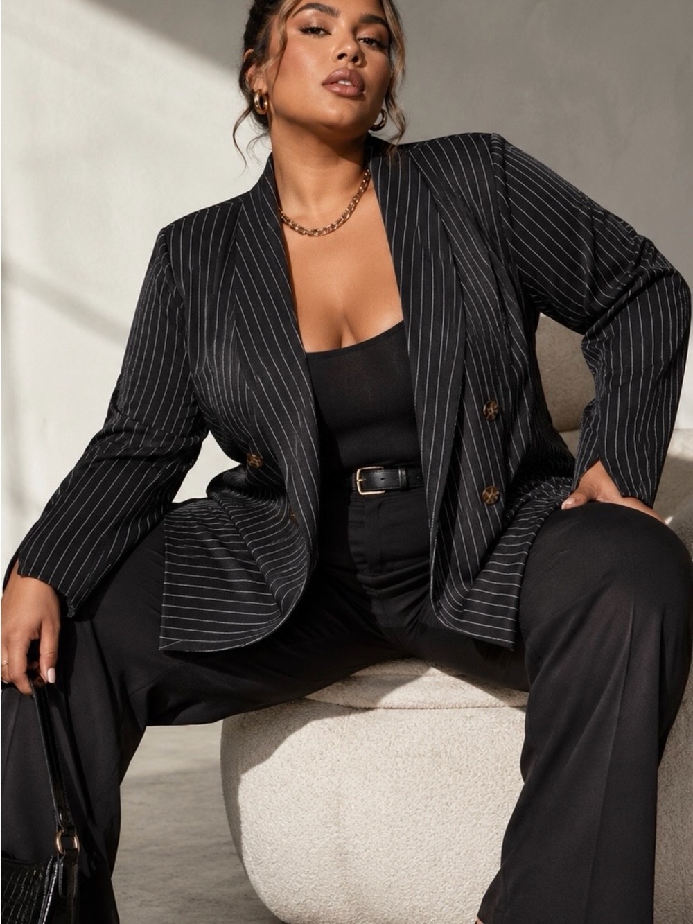NWT Boohoo Black & White Pinstripe Open Front Blazer / Jacket Plus Size 24